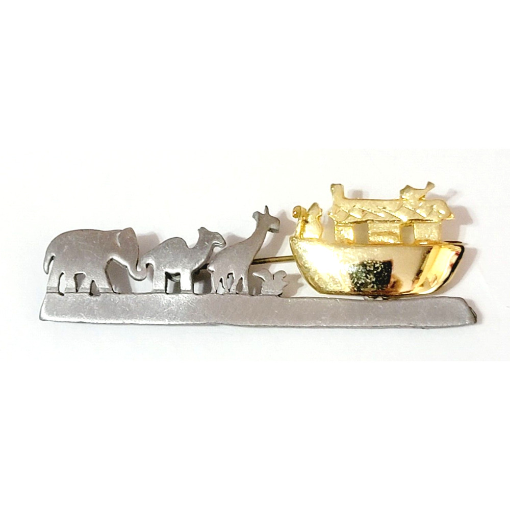 Vintage Ultra Craft Brooch Pin Noah's Ark Mixed Metals Silver & Gold sab-19